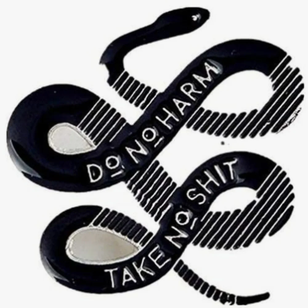 Black Reptile Enamel Pin – 'Do No Harm, Take No Shit'